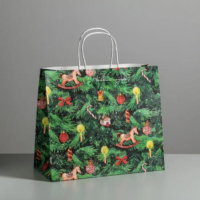 Пакет подарочный новогодний крафтовый &laquo;Новогодняя ёлочка&raquo;, 32 х 28 х 15 см