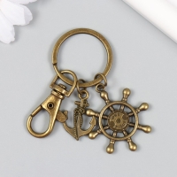 Брелок металл с карабином "Якорь и штурвал" бронза 7 см Брелок металл с карабином "Якорь и штурвал" бронза 7 см