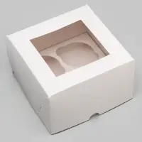 Коробка для 4 капкейка с окном, белая, 16&times;16&times;10 см