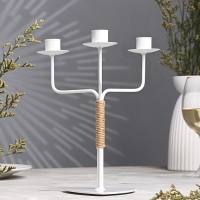 Подсвечник металл на 3 свечи "Шандал", 26,2х20,5 см, белый