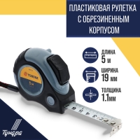 Рулетка ТУНДРА, двухкомпонентный корпус, автостоп, магнитный зацеп, 5 м &times; 19 мм