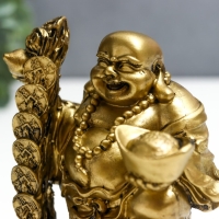 Нэцке полистоун под бронзу "Хотей с посохом, слитком, монетами, хулу " 11х6х7,5 см 281978 Нэцке полистоун под бронзу "Хотей с посохом, слитком, монетами, хулу " 11х6х7,5 см 281978