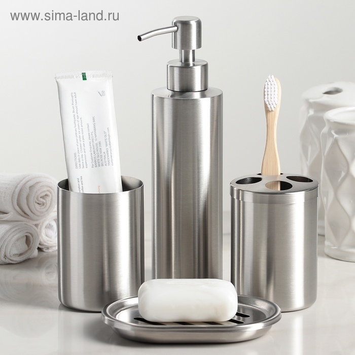 Набор аксессуаров для ванной комнаты, 4 предмета (дозатор, мыльница, 2 стакана)