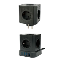 Сетевой фильтр Cablexpert Tower TWR-9-U4-B-2, 9р, 16А, 4хUSB, 3.1А, 2м, ур.защиты 4+, черный