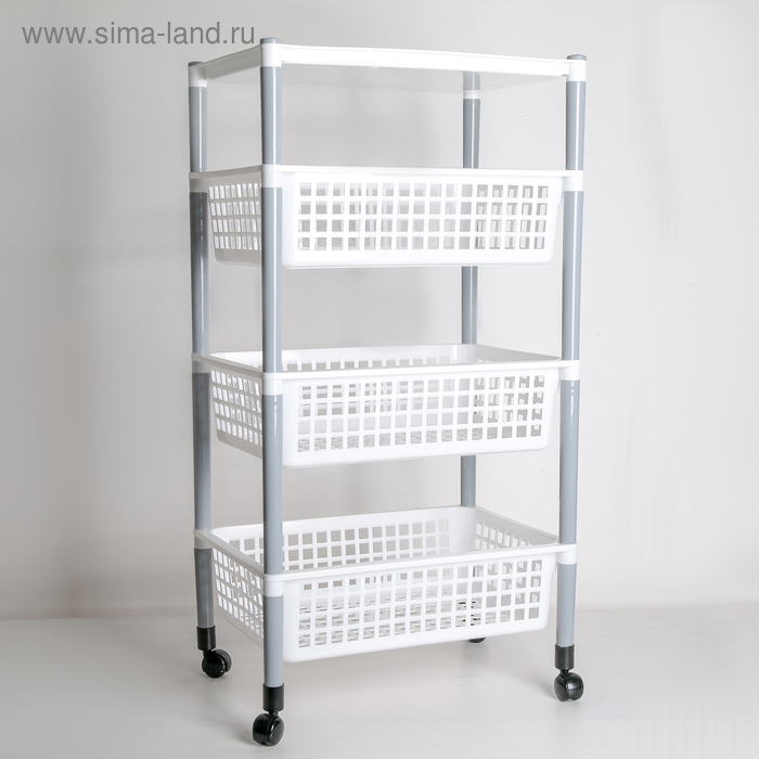 Этажерка напольная на колесиках 4-х секционная, МИКС