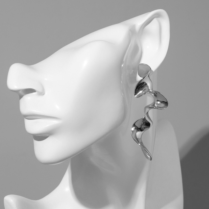 Серьги металл &laquo;Блеск&raquo; волна, цвет серебро