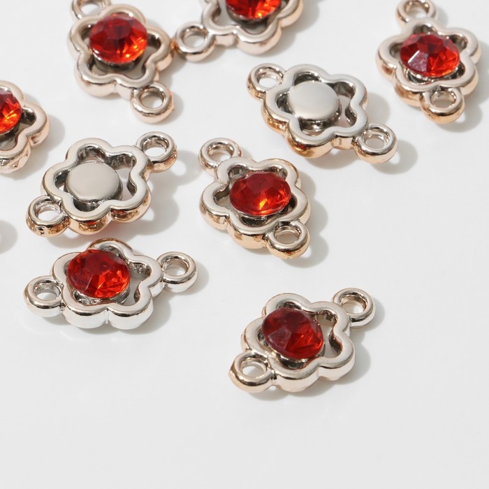 Коннектор «Цветок» 2,4×1,5×0,7 см, (набор 10 шт.), цвет красный в золоте Коннектор «Цветок» 2,4×1,5×0,7 см, (набор 10 шт.), цвет красный в золоте
