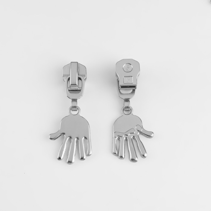 Бегунок автоматический для металлической молнии, №5, декоративный &laquo;Ладонь&raquo;, 10 шт, цвет никель