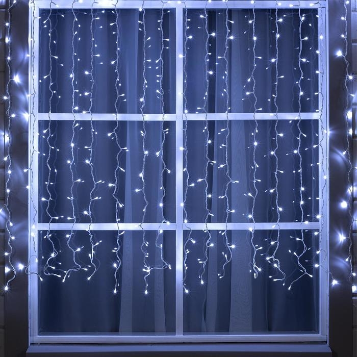Гирлянда &laquo;Занавес&raquo; 2 &times; 1.5 м, IP44, УМС, белая нить, 360 LED, свечение белое, 220 В