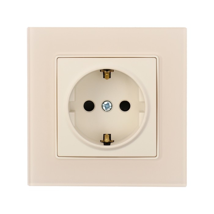 Розетка одноместная TOT Matte Glass, 16 А, скрытая, с з/к, стекло, бежевая Розетка одноместная TOT Matte Glass, 16 А, скрытая, с з/к, стекло, бежевая