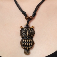 Кулон на шнурке &laquo;Филин&raquo;, цвет коричнево-чёрный на чёрном шнурке, 80 см