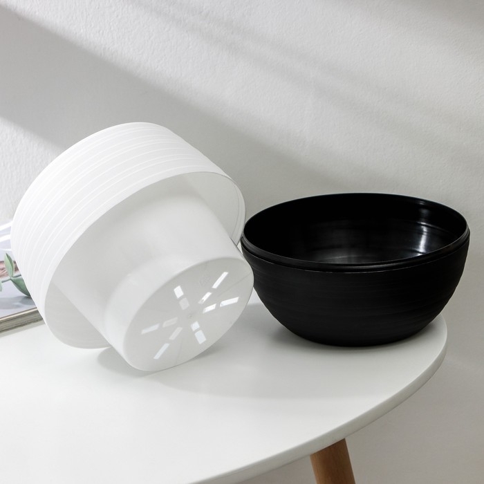 Горшок для цветов с поддоном &laquo;Дуэт&raquo;, 1,5 л, пластиковый, чёрно-белый