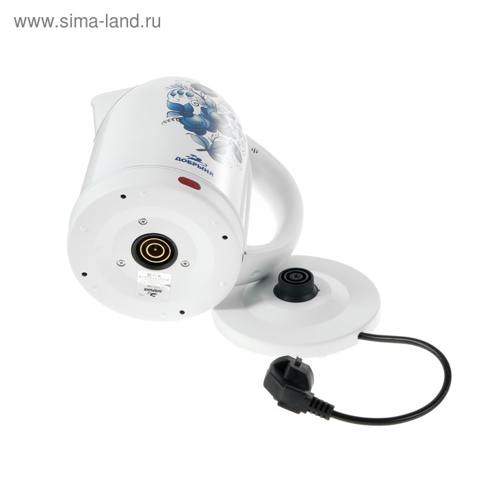 Чайник электрический Чайник электрический "Добрыня" DO-1214, металл, 2 л, 2000 Вт, белый с синими цветами