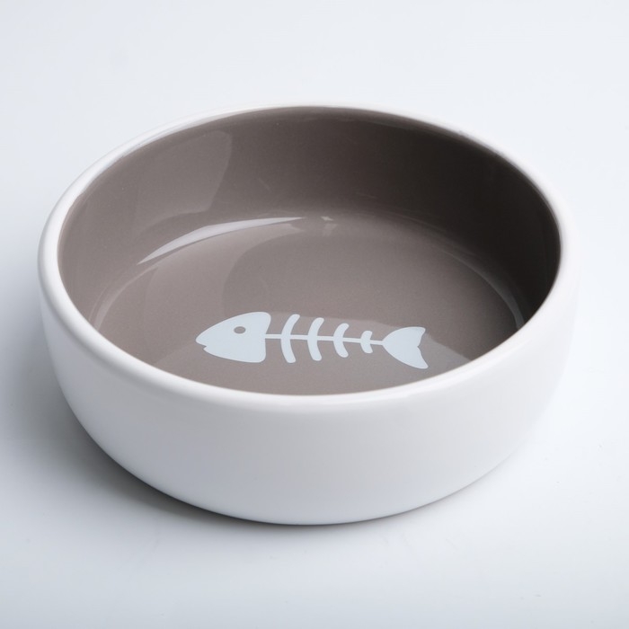 Миска керамическая "Рыбные кость" 300 мл  13,4 x 4 cм, серо-белая