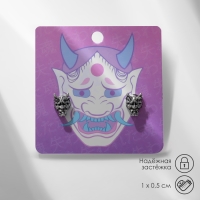 Серьги металл &laquo;Япония&raquo; маска с рогами, цвет чернёное серебро