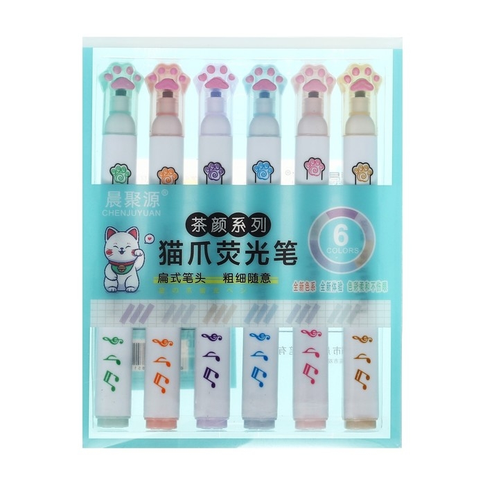 Набор маркеров-текстовыделителей 6 цветов, "Лапки"