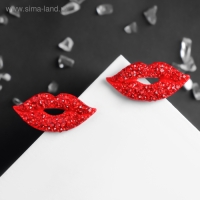 Серьги со стразами &laquo;Роли&raquo; губы, цвет красный