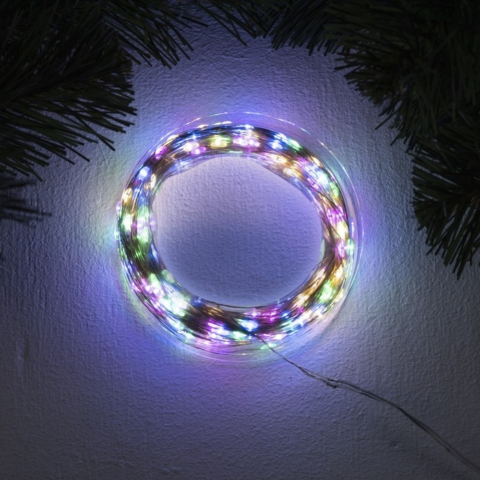 Гирлянда &laquo;Нить&raquo; 50 м роса, IP44, серебристая нить, 500 LED, свечение мульти, 8 режимов, 31 В