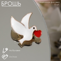 Брошь &laquo;Голуби&raquo; с сердечками, цвет бело-красный в золоте (неделимая фасовка 12 шт., цена за шт.)