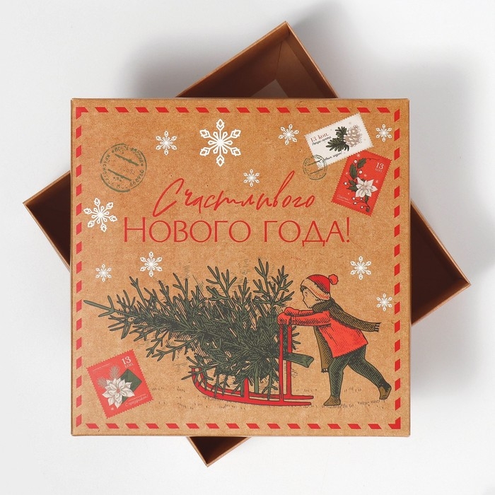 Коробка новогодняя складная &laquo;Новогодняя почта&raquo;, 17 х 17 х 7 см, Новый год