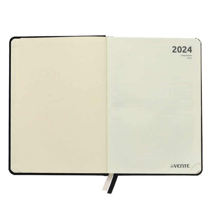 Ежедневник датированный 2024 A5 176 листов, deVENTE.Emblem, твёрдая обложка из искусственной кожи, ляссе, кремовый блок 70 г/м2, чёрный Ежедневник датированный 2024 A5 176 листов, deVENTE.Emblem, твёрдая обложка из искусственной кожи, ляссе, кремовый блок 70 г/м2, чёрный