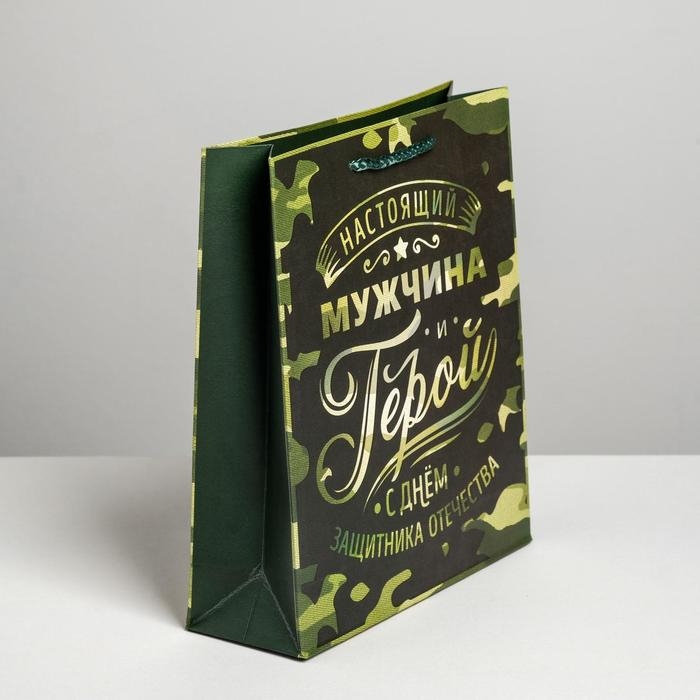 Пакет подарочный ламинированный вертикальный, упаковка, &laquo;Герой!&raquo;, ML 23 х 27 х 11,5 см