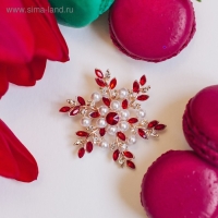 Брошь &laquo;Цветок&raquo; полярный, цвет красно-белый в розовом золоте