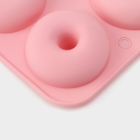 Форма для выпечки Доляна &laquo;Пончик&raquo;, силикон, 26&times;18&times;2,5 см, 6 ячеек (d=7,5 см), цвет розовый