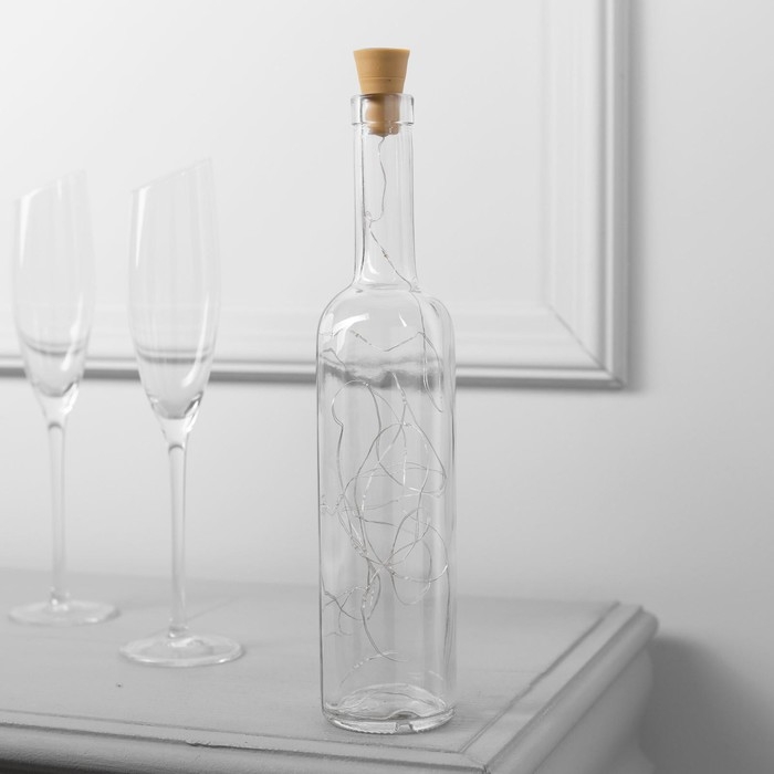 Гирлянда &laquo;Нить&raquo; 2 м роса с пробкой, IP44, серебристая нить, 20 LED, свечение красное, солнечная батарея