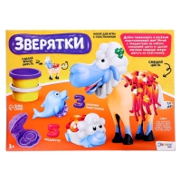 Набор для игры с мягким пластилином &laquo;Зверятки&raquo;, 3 баночки с массой для лепки, 5 предметов