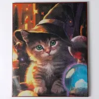 Алмазная вышивка полное заполнение "Котенок в шляпе", на раме, 40*50 см