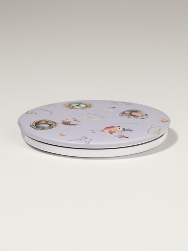 Зеркало складное &laquo;Птички&raquo;, d = 7,3 см, с увеличением, цвет сиреневый