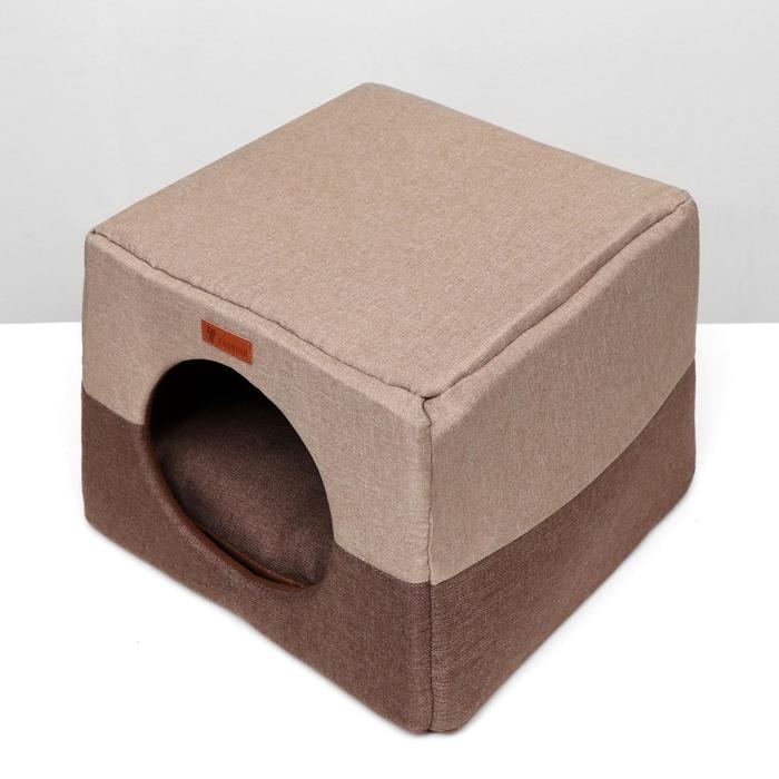 Дом &ndash; трансформер "Квадрат", рогожка, поролон, 43 х 42 х 34 см, бежево-коричневый