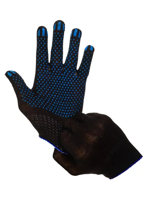 Перчатки садовые, хб, вязка 10 класс, 3 нити, размер 9, с ПВХ точками, чёрные