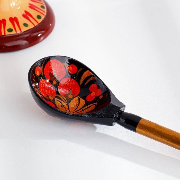 Ложка для солений, с художественной росписью, черная, хохлома