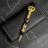 Ручка шариковая подарочная с гербом в футляре, металл , цвет чёрный, пишущий узел 1.0 мм, синяя паста