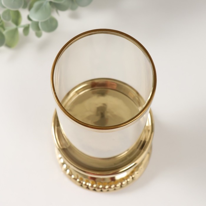 Подсвечник керамика, стекло на 1 свечу "Веллис" d=8 см золото 10х10х21,5 см