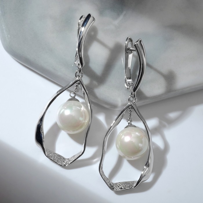 Серьги &laquo;Майорка&raquo; абстракция, цвет белый в серебре