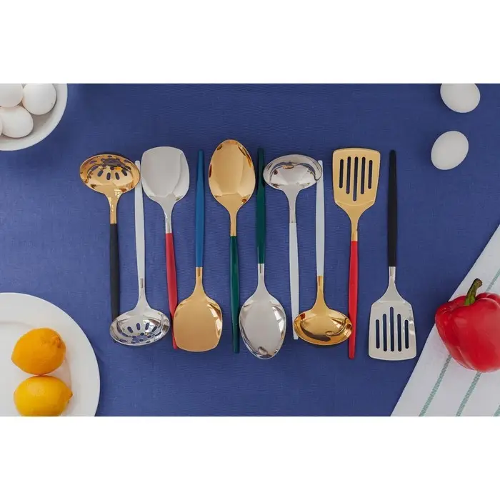 Шумовка из нержавеющей стали Magistro &laquo;Грэйс&raquo;, h=24,5 см, цвет ручки чёрный, цвет головы золотой