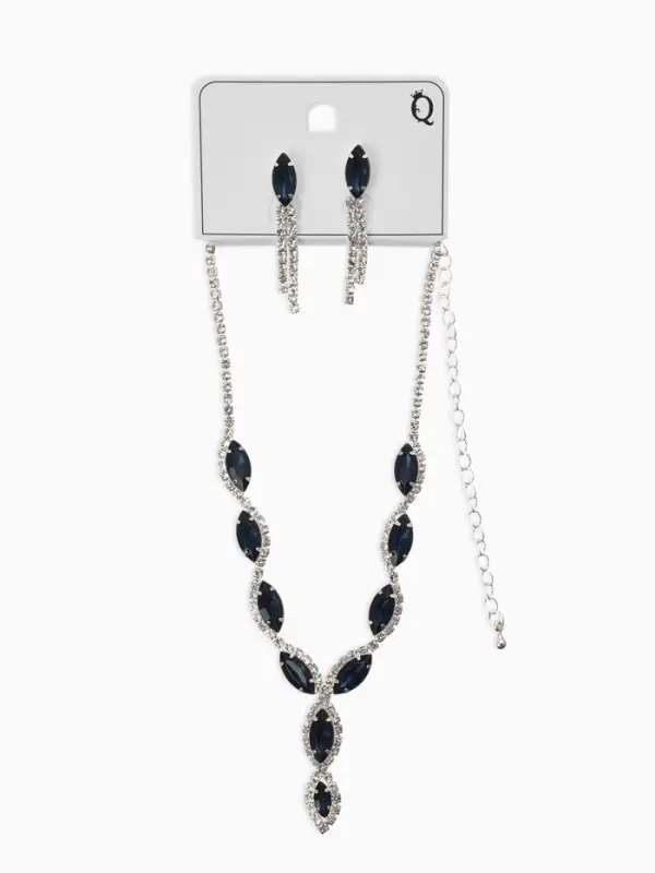 Набор 2 пред-а: серьги, колье "Вечерний шик" лепестки, цвет бело-тёмно-синий в серебре