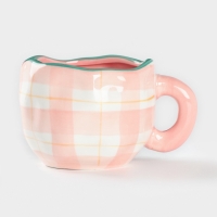 Чайная пара Доляна &laquo;Розовая клетка&raquo;, чашка 220 мл, блюдце d=16 см, ручная роспись, керамика, белая