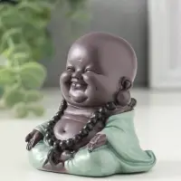 Сувенир полистоун "Маленький будда - Абхайя-мудра" зелёно-коричневый 8х6х6 см