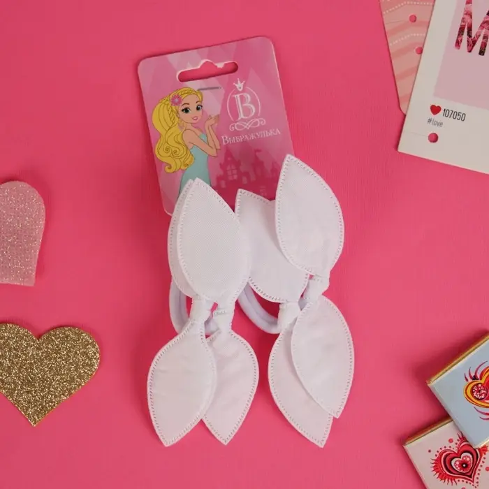 Резинка для волос "Весёлые ушки" (набор 4 шт) 4 см, белый