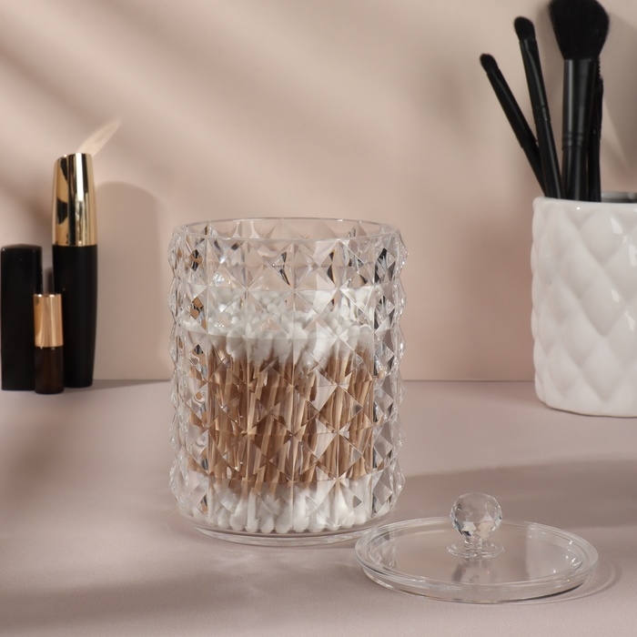 Органайзер для ватных палочек, с крышкой, d = 8 × 12,5 см, в картонной коробке, цвет прозрачный Органайзер для ватных палочек, с крышкой, d = 8 × 12,5 см, в картонной коробке, цвет прозрачный