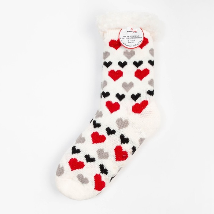 Носки женские с мехом внутри &laquo;Сердечки&raquo;, цвет белый, размер 23-25 (36-40)
