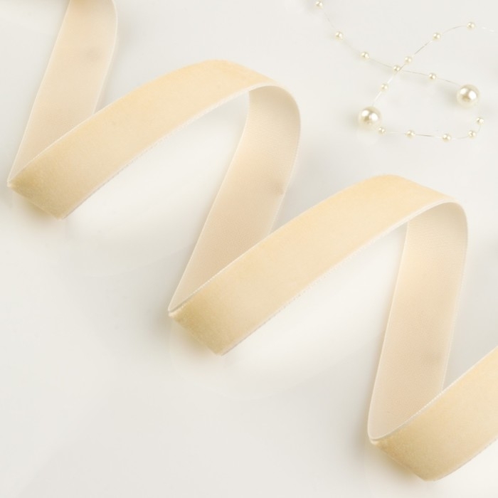 Лента бархатная, 20 мм, 18 &plusmn; 1 м, цвет молочный №04