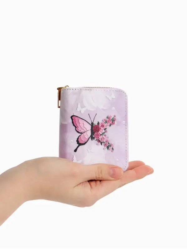 Кошелек жен 07-01-01 Июнь2550 бабочка, 8,5*2,5*10,5 см, 2 отд+отд/молн, д/карт, розовый