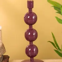 Подсвечник на 1 свечу текстурный "Баклажановый" с 3 сферами 10х10х25 см