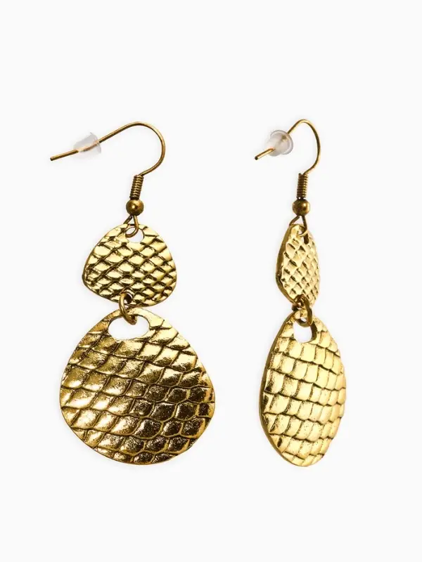 Серьги метал "Аутентичность" диски, чешуя, цвет чернёное золото