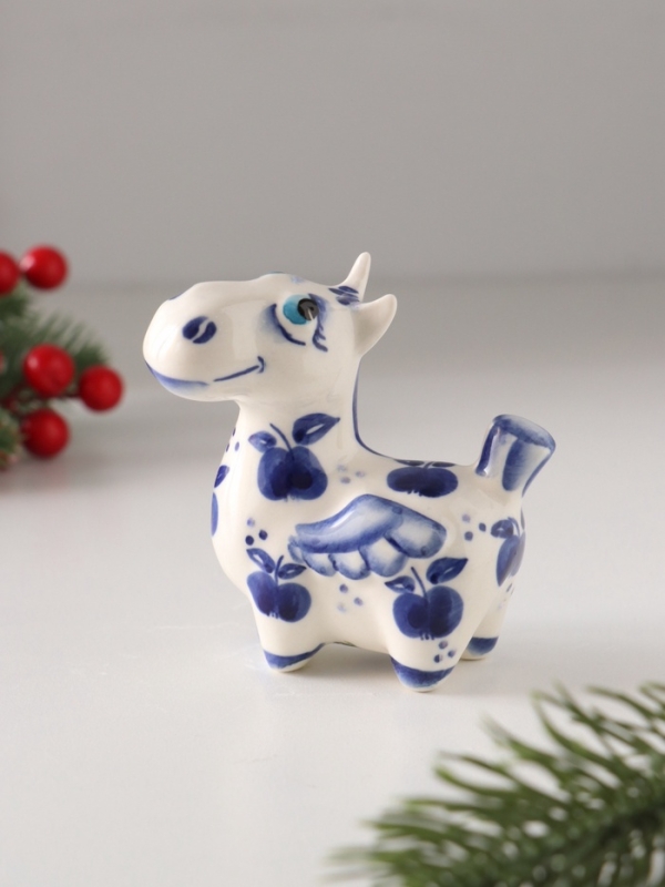 Статуэтка фарфоровая "Конь Пегас" кобальт, 8 см